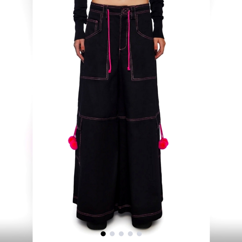 NWT Current mood wide leg pants black and hot pink  xxs